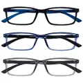 Opulize See 3 Pack Blue Light Blocking Reading Glasses Black Blue Grey Computer Anti Glare Mens Womens BBB9-137 +1.50