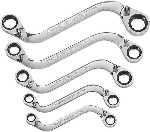 GEARWRENCH 12 Point S-Shape Reversible Double Box Ratcheting Metric Wrench Set 5-Pieces Silver