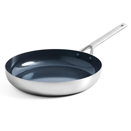 Blue Diamond Cookware Tri-Ply Stainless Steel Ceramic Nonstick, 20cm Frying Pan Skillet, PFAS-Free, Multi Clad, Induction, Dishwasher Safe, Oven Safe, Silver