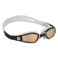 Phelps Ninja Competitive Swim Goggles - Gold Titanium Mirror Lens, White & Black Frame - Race Fit Strap System, Curved Lens Technology, Anti-Fog, UV Protection - The Every Time, Adjustable