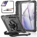Samsung Galaxy Tab S7 Plus/ S7+ 12.4” Case 2020 [with Tempered Glass Screen Protector], [Shockproof] BASE MALL Full-body Protective Case, Rotatable Kickstand, S pen Holder, Hand/Shoulder Strap (Black)