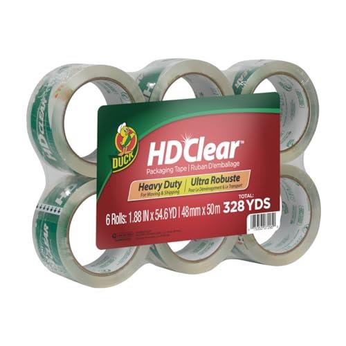 Duck Brand HD Clear High Performance Packaging Tape, 1.88-Inch x 54.6 Yard, Crystal Clear, 6-Pack (441962)