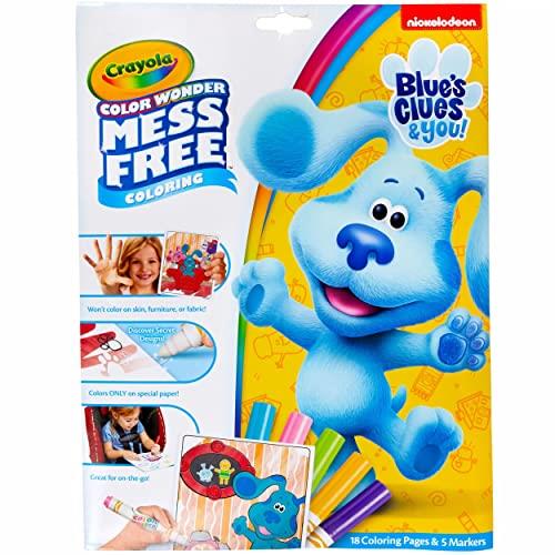 CRAYOLA Color Wonder Blues Clues, Mess Free Colouring, Includes 18 Pages of Blues Clues Characters and Scenes with Surprises and 5 Special Markers, Won't Colour on Skin or fabric!, Multi, 23 Piece Set, 75-2714