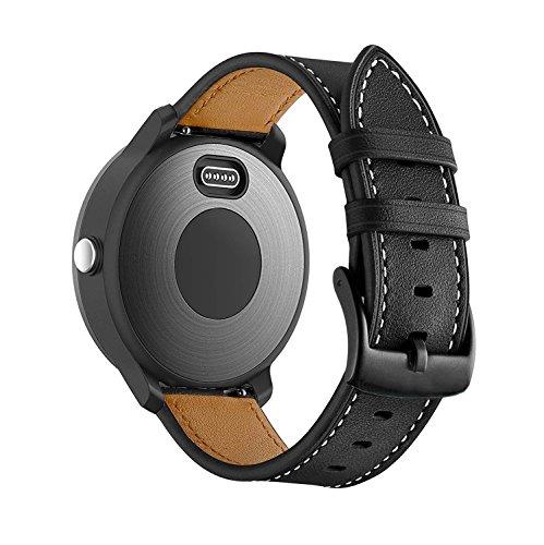 BIGTANG Compatible for Garmin Vivoactive 3 Watch Band, 20mm Genuine Leather Watch Strap for Garmin Forerunner 645/Forerunner 245/Samsung Galaxy 42mm/Galaxy Watch Active 40mm Smart Watch – Black