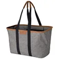 CleverMade Collapsible LUXE Tote, Heather Gray/Black - 30L (8 Gal) Structured Tote Bag with Handles and Reinforced Bottom - Reusable Grocery Bag, Shopping Bag, Utility Tote Bag