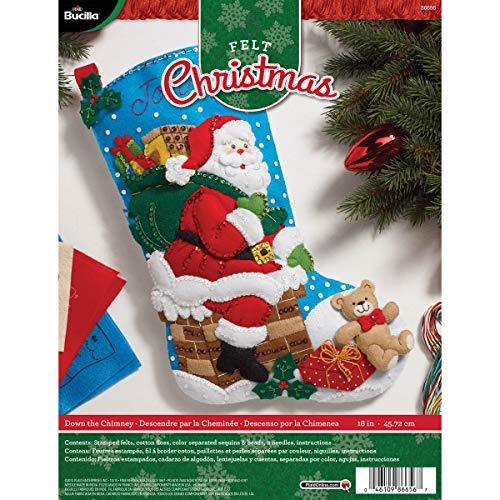 Bucilla Felt Applique 18" Stocking Making Kit, Down The Chimney, Perfect for DIY Arts and Crafts, 86656, Blue, White and Red