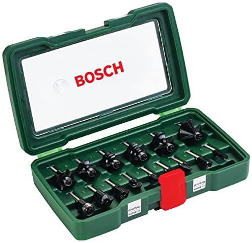 Bosch Accessories 15 pcs Router Bit Set (for Wood, 1/4' Shank, Mixed Set, Carbide Accessories for Routers)