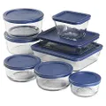 Anchor Hocking 16 Piece Glass Storage Containers with Lids (8 Glass Food Storage Containers & 8 Navy Blue SnugFit Lids)