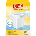 Glad Medium Kitchen Drawstring Trash Bags 8 Gallon White Trash Bag, Fresh Clean Scent, 80 Count (Package May Vary)