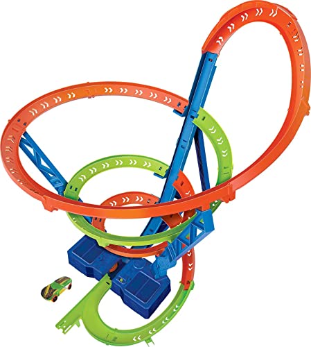 Hot Wheels Track Set and 1:64 Scale Toy Car, 29" Tall Track with Motorized Booster for Fast Racing, Action Spiral Speed Crash Playset