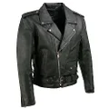 Event Biker Leather EL5411 Men's Basic Motorcycle Jacket with Pockets (Black, Large)