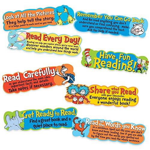 Eureka Back to School Dr Seuss Motivational Reading Bulletin Board and Classroom Decorations, 6.5'' x 0.1''x 26'', 8 pc