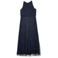 Adrianna Papell Womens 191914100 Art Deco Beaded Blouson Dress with Halter Neckline Sleeveless Formal Night Out Dress - Blue - 0