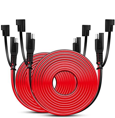 Nilight 2PCS 12FT SAE to SAE Extension Cable DC Extension Cord 16AWG 2 Pin Wire Harness with 12V-24V Quick Connect/Disconnect SAE Connector with Dust Cap (50037R-B)