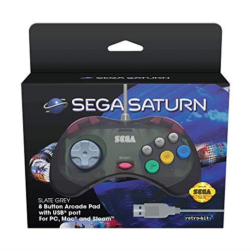 Retro-Bit SEGA USB Saturn 8-Button Arcade Pad, Slate Grey (RET00134)