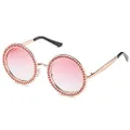 SOJOS Round Oversized Rhinestone Sunglasses for Women Festival Sunglasses SJ1095 with Gold Frame/Gradient Pink Lens with Pink Diamonds