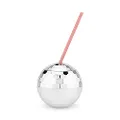 Blush Silver Disco Ball Cup with Straws for Parties - 16 Ounce Cute Sparkly Glitter Cocktail Disco Ball Drink Tumbler, Party Supplies