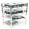 Micro Connectors Four (4) Layer Stackable Acrylic Raspberry Pi 3 Case for Model B B+ and Pi 4 Enclosure with Fan and Heatsinks - Clear (RAS-PCS46)