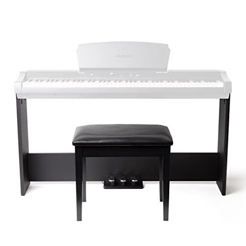 Alesis AHB-1 - WOODEN PIANO STAND AND BENCH for Alesis Recital Grand and Prestige Artist with 3 Pedals: Soft, Sostenuto and Sustain, Black Finish