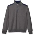 NAUTICA Men's 1/4 Zip Pieced Fleece Sweatshirt, Charcoal Heather, Medium US