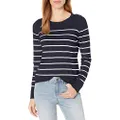Nautica Women's Year-Round Long Sleeve 100% Cotton Striped Crewneck Sweater, Navy, Medium