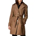 Calvin Klein Women's Single Breasted Belted Rain Jacket with Removable Hood, Truffle, X-Small