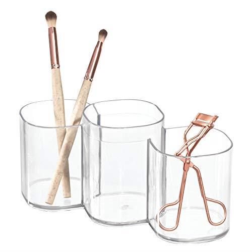 InterDesign Clarity Cosmetic Organizer Trio Cup for Vanity Cabinet to Hold Makeup Brushes, Beauty Products - Clear