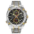 Bulova Men's Icon High Precision Quartz Chronograph Watch, Curved Mineral Crystal, 300m Water Resistant, Continuous Sweeping Secondhand, Luminous Markers, Two Tone Gold/Black and Red Accents, 47 mm,