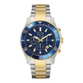 Bulova Men's Marine Star Chronograph Quartz Watch, Luminous Markers, Rotating Dial, 100M Water Resistant, 43mm, Two Tone Gold/Blue Dial, Marine Star Chronograph Two-Tone Stainless Steel Bracelet