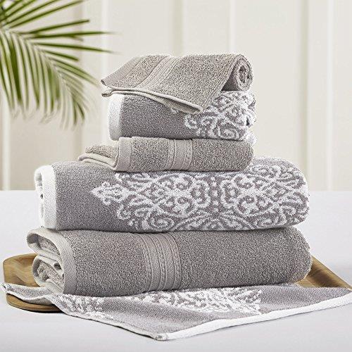 Amrapur Overseas | Artesia Damask 6 Piece Reversible Yarn Dyed Jacquard Towel Set (Grey)