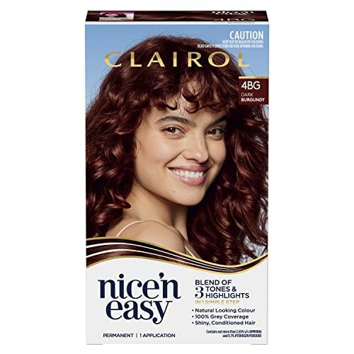 Clairol Nice 'N Easy Permanent Hair Colour 4BG Natural Burgundy, 100% Grey Coverage, Natural Looking Hair Colour