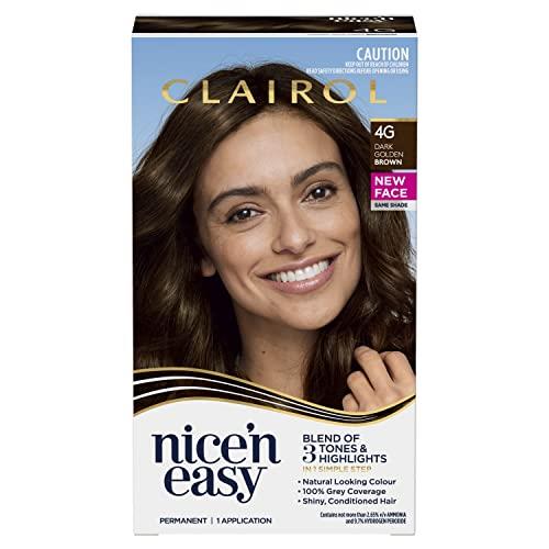 Clairol Nice 'N Easy Permanent Hair Colour 4G Natural Dark Golden Brown, 100% Grey Coverage, Natural Looking Hair Colour