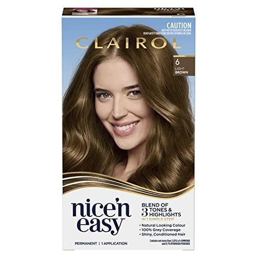 Clairol Nice 'N Easy Permanent Hair Colour 6 Natural Light Brown, 100% Grey Coverage, Natural Looking Hair Colour