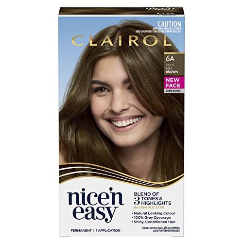 Clairol Nice 'N Easy Permanent Hair Colour 6A Natural Light Ash Brown, 100% Grey Coverage, Natural Looking Hair Colour