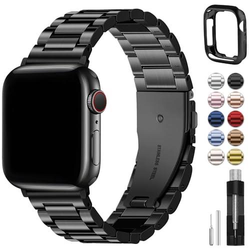 Fullmosa Compatible For Apple Watch Band 41mm 40mm 38mm, Stainless Steel iWatch Band with Case For Apple Watch Series 9 8 7 6 5 4 3 2 1 & iWatch SE and SE 2, 41mm 40mm 38mm Black