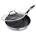 GreenPan Venice Pro Noir Stainless Steel Healthy Ceramic Nonstick Silver and Black Frying Pan/Skillet with Lid, 30 cm