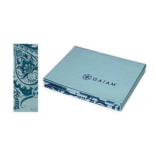 Gaiam Yoga Mat Folding Travel Fitness & Exercise Mat | Foldable Yoga Mat for All Types of Yoga, Pilates & Floor Workouts, Icy Paisley, 2mm, 68"L x 24"W x 2mm Thick