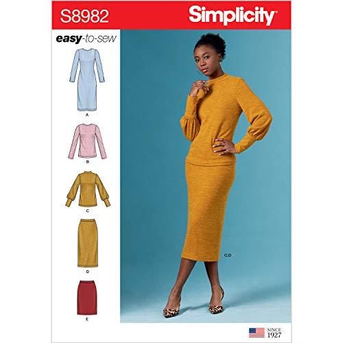 Simplicity 8982 Misses' Sewing Pattern Knit Two Piece Sweater Dress, Tops, Skirts, Size 6-8-10-12-14