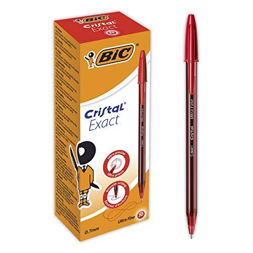 BIC Cristal Exact Ball Pens Needle Point (0.7 mm) - Red, Box of 20