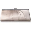 Jessica McClintock Blaire Women's Satin Frame Evening Clutch Bag Purse with Shoulder Chain Included, Champagne