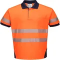 Portwest T182 Mens PW3 High Vis Reflective Lightweight Polo Safety Work Shirt Short Sleeve Orange/Navy, Small