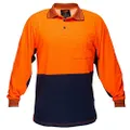 Prime Mover Long Sleeve Cotton Comfort Polo Shirt, Orange/Navy, X-Large