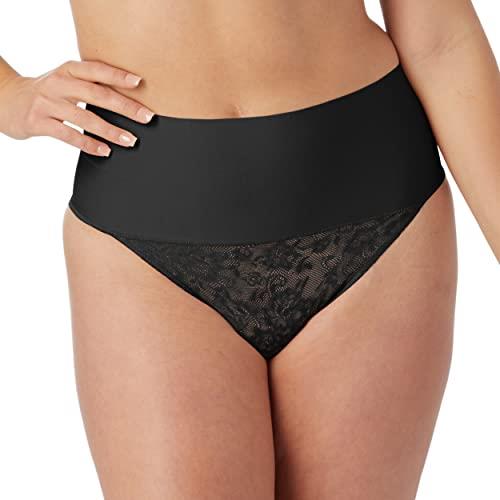 Maidenform Womens DM0049 Tame Your Tummy Shaping Lace Thong with Cool Comfort Waist Shapewear - Black - Small