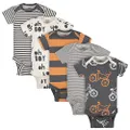 Grow by Gerber baby-boys 5-pack Short-sleeve Onesies Bodysuits, Grey/Ivory/Orange, Newborn