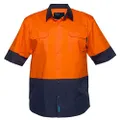 Prime Mover MS802 Hi-Vis Two Tone Lightweight Short Sleeve Shirt Orange/Navy, Medium