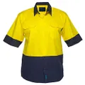 Prime Mover MS802 Hi-Vis Two Tone Lightweight Short Sleeve Shirt Yellow/Navy, X-Large