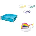 Intex Mini Frame Baby Pool, Blue + Intex Swimming Goggle + INTEX Unicorn Baby Pool, Green, Pink, Yellow