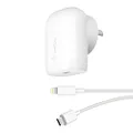 Belkin Boost Charge Wall Charger with PPS Plus USB-C Cable with Lightning Connector, White