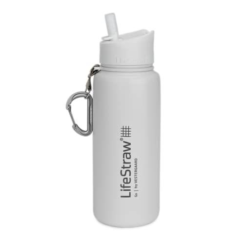 LifeStraw Go Stainless Steel Water Filter Bottle with 2-Stage Integrated Filter Straw, Double Wall Vacuum Insulated, for Hiking, Backpacking, and Travel, 24oz, White