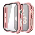 Misxi 2 Pack Hard PC Case with Tempered Glass Screen Protector Compatible with Apple Watch Series 6 SE Series 5 Series 4 44mm, 1 Rose Pink + 1 Transparent